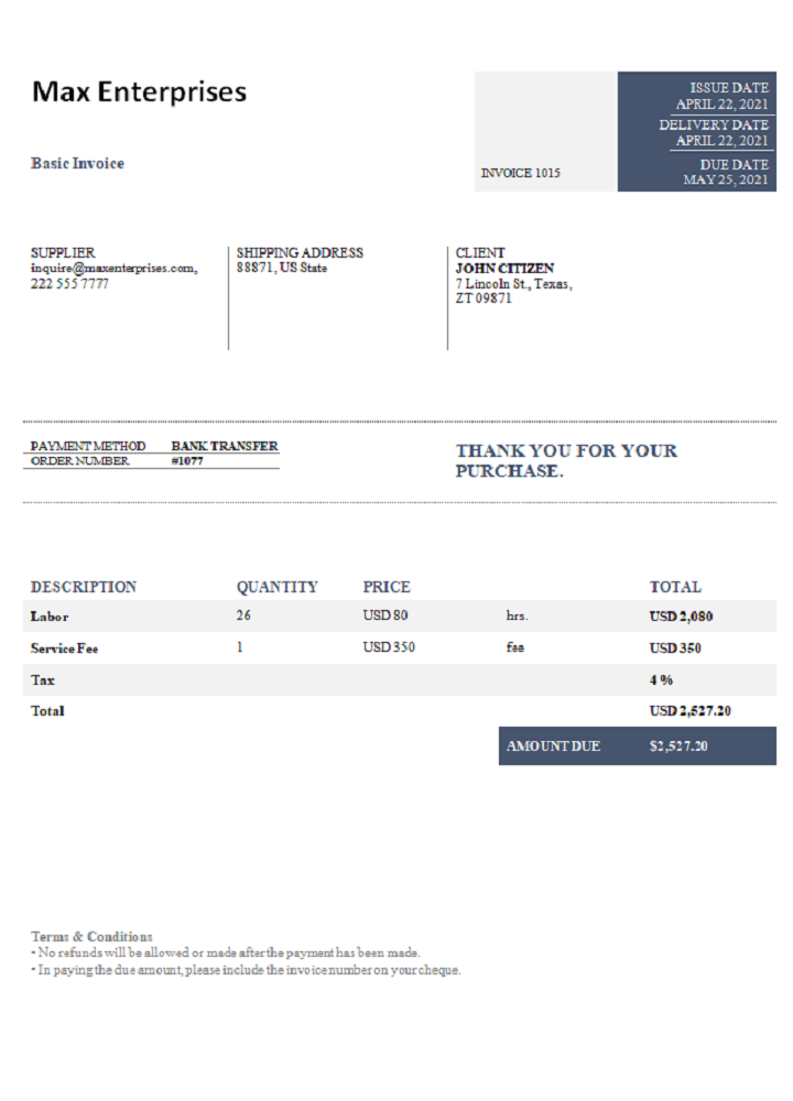USA Max Enterprises invoice PSD template
